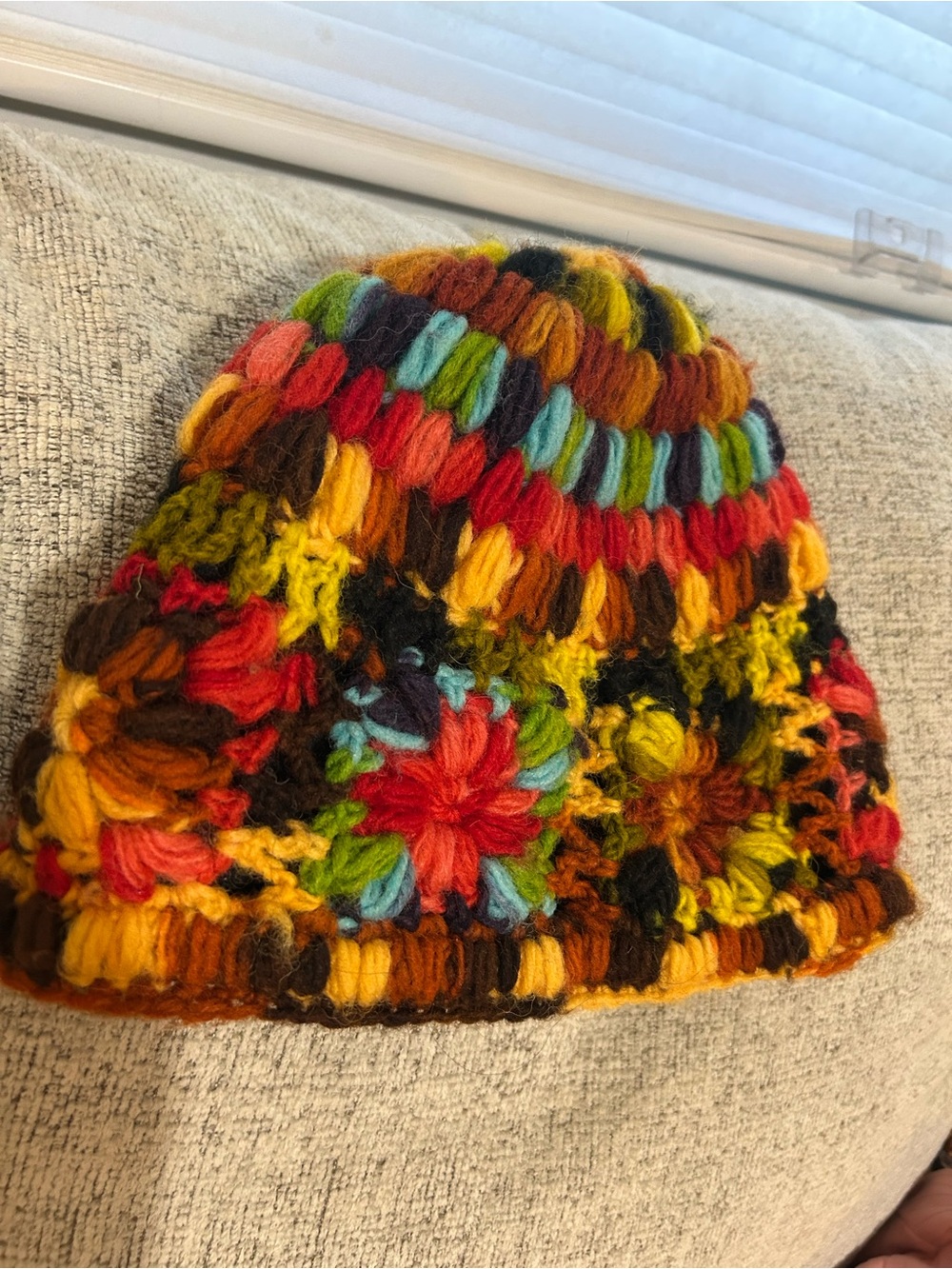 Handmade Multicolor Chunky Crochet Floral Beanie Boho Hippie Wool Hat Nepal